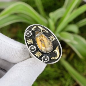 Brecciated Mookaite Ring: Pear Gemstone, 925 Sterling Silver, 18k Gold Plated Brecciated Mookaite Ring: Pear Gemstone, 925 Sterling Silver, 18k Gold Plated