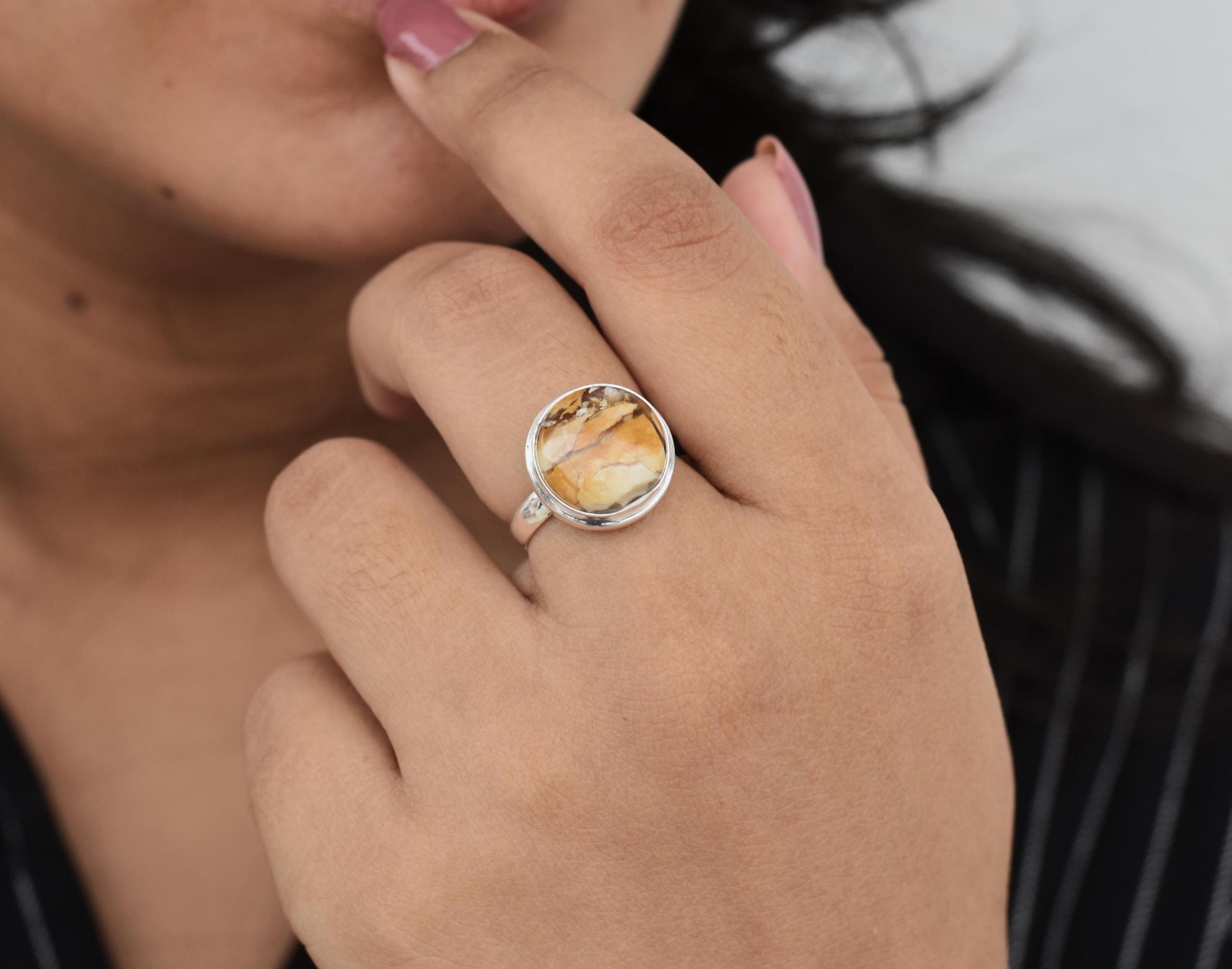 Brecciated Mookaite Ring, Round Gemstone, Anxiety Ring, Bezel Set, Can Be Personalized, 925 Sterling Silver, Gift For Wife, Christmas Sale