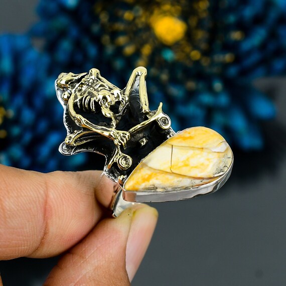 Brecciated Mookaite Skeleton Ring: Adjustable Sterling Silver Statement Jewelry