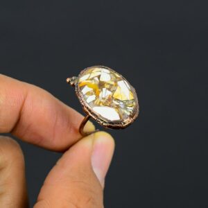 Electroformed Copper Ring With Brecciated Mookaite, Adjustable Electroformed Copper Ring With Brecciated Mookaite, Adjustable