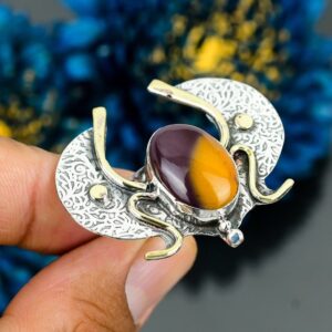 Handmade Mookaite Ring: 18k Gold Plated Sterling Silver Adjustable Gemstone Ring Handmade Mookaite Ring: 18k Gold Plated Sterling Silver Adjustable Gemstone Ring