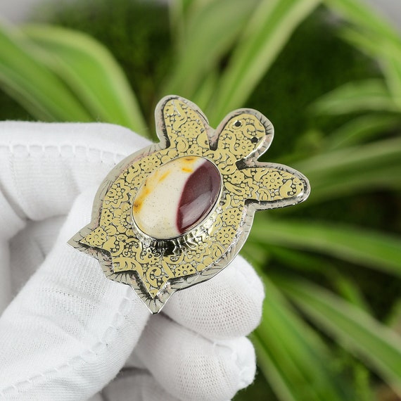 Handmade Mookaite Ring: 925 Sterling Silver, 18k Gold Plated, Adjustable