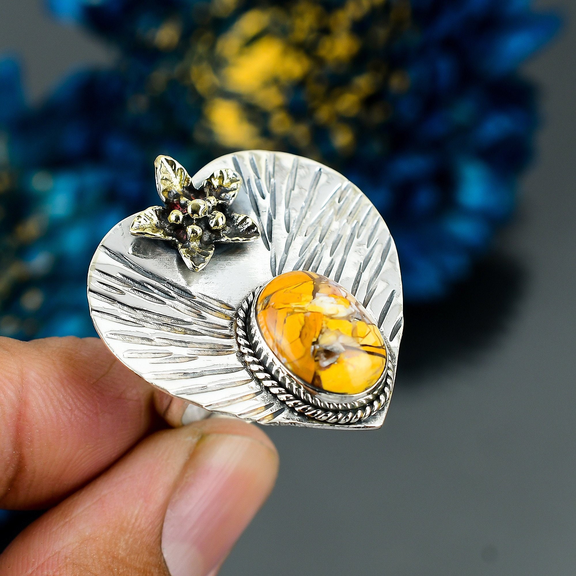 Handmade Brecciated Mookaite Ring: 925 Sterling Silver Adjustable Gemstone