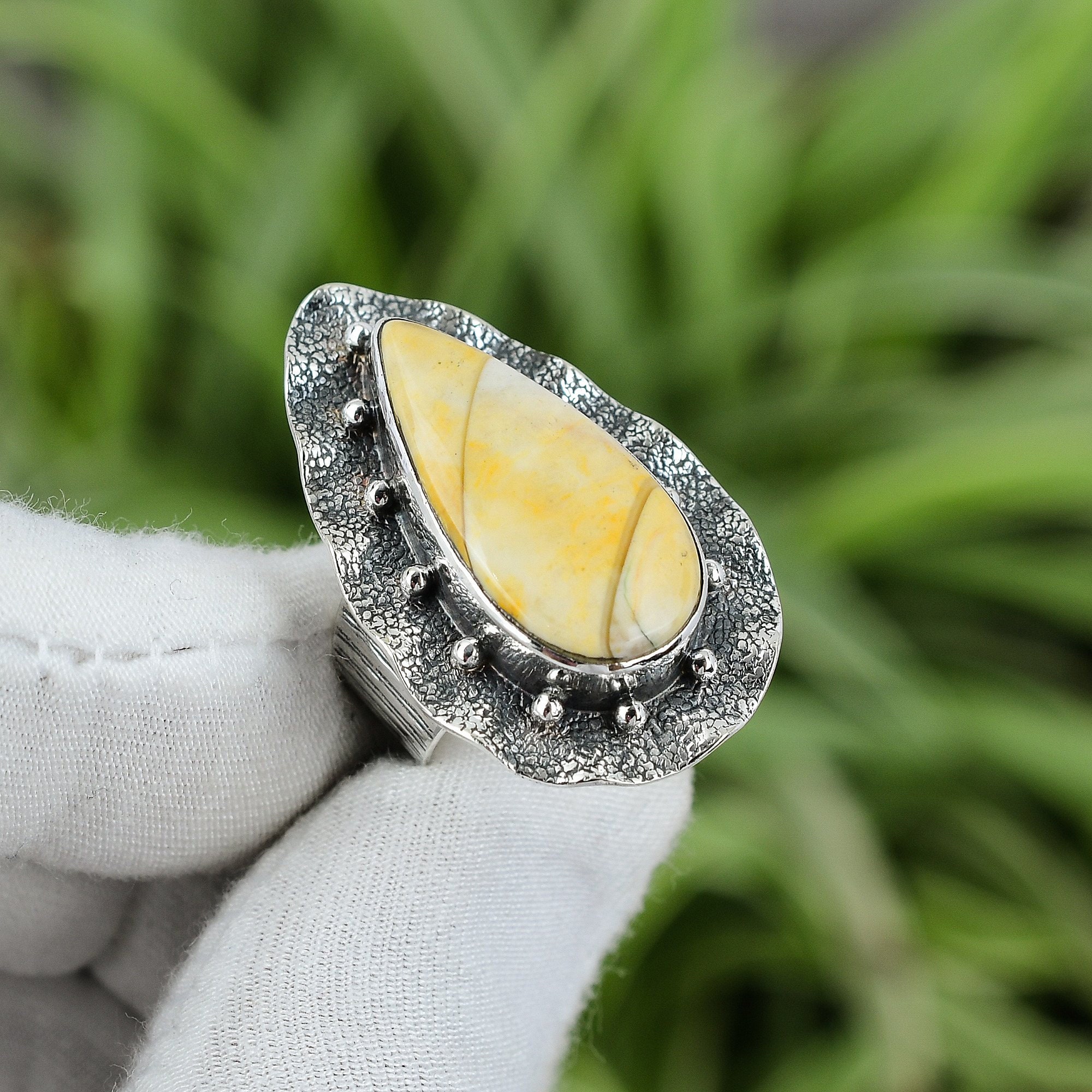 Handmade Brecciated Mookaite Ring: Ethnic 925 Sterling Silver, Size 6