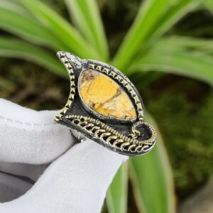 Handmade Brecciated Mookaite Ring: 925 Sterling Silver, 18k Gold Plated, Adjustable Handmade Brecciated Mookaite Ring: 925 Sterling Silver, 18k Gold Plated, Adjustable