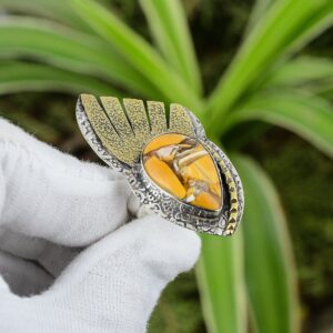 Handmade Brecciated Mookaite Ring: 18k Gold Plated 925 Sterling Silver, Adjustable Handmade Brecciated Mookaite Ring: 18k Gold Plated 925 Sterling Silver, Adjustable