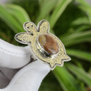 Handmade Mookaite Gemstone Ring: 925 Sterling Silver 18k Gold Plated Handmade Mookaite Gemstone Ring: 925 Sterling Silver 18k Gold Plated
