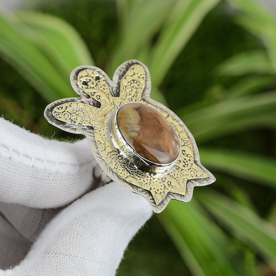 Handmade Mookaite Gemstone Ring: 925 Sterling Silver 18k Gold Plated Handmade Mookaite Gemstone Ring: 925 Sterling Silver 18k Gold Plated