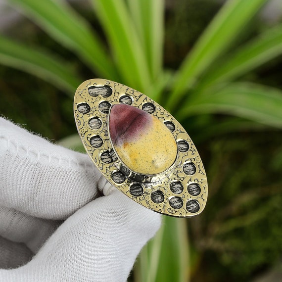 Handmade Pear Mookaite Ring: 925 Sterling Silver, Size 7.75