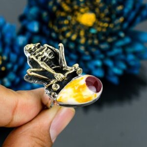 Handmade Mookaite Skeleton Ring: 925 Sterling Silver Adjustable Gemstone Ring Handmade Mookaite Skeleton Ring: 925 Sterling Silver Adjustable Gemstone Ring