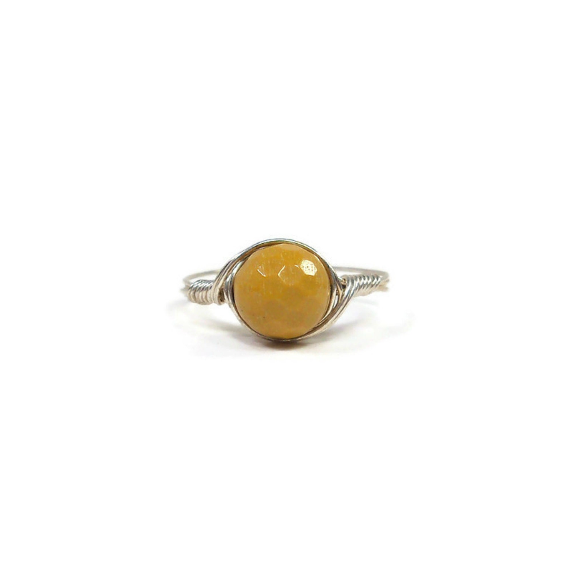 Lg Microfaceted Yellow Mookaite Jasper .999 Fine Silver Wire Wrapped Stone Ring