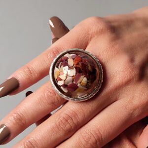 Red Mookaite Jasper Statement Ring: Adjustable Antique Silver Red Mookaite Jasper Statement Ring: Adjustable Antique Silver