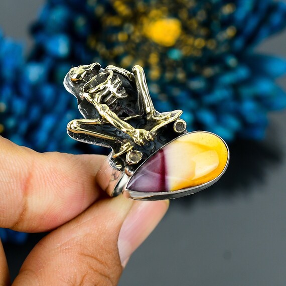 Mookaite Skeleton Ring: 18k Gold Plated 925 Sterling Silver Adjustable Ring Mookaite Skeleton Ring: 18k Gold Plated 925 Sterling Silver Adjustable Ring