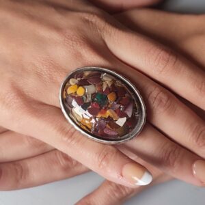 Mookaite Jasper Statement Ring: Antique Silver Adjustable Gemstone Mookaite Jasper Statement Ring: Antique Silver Adjustable Gemstone