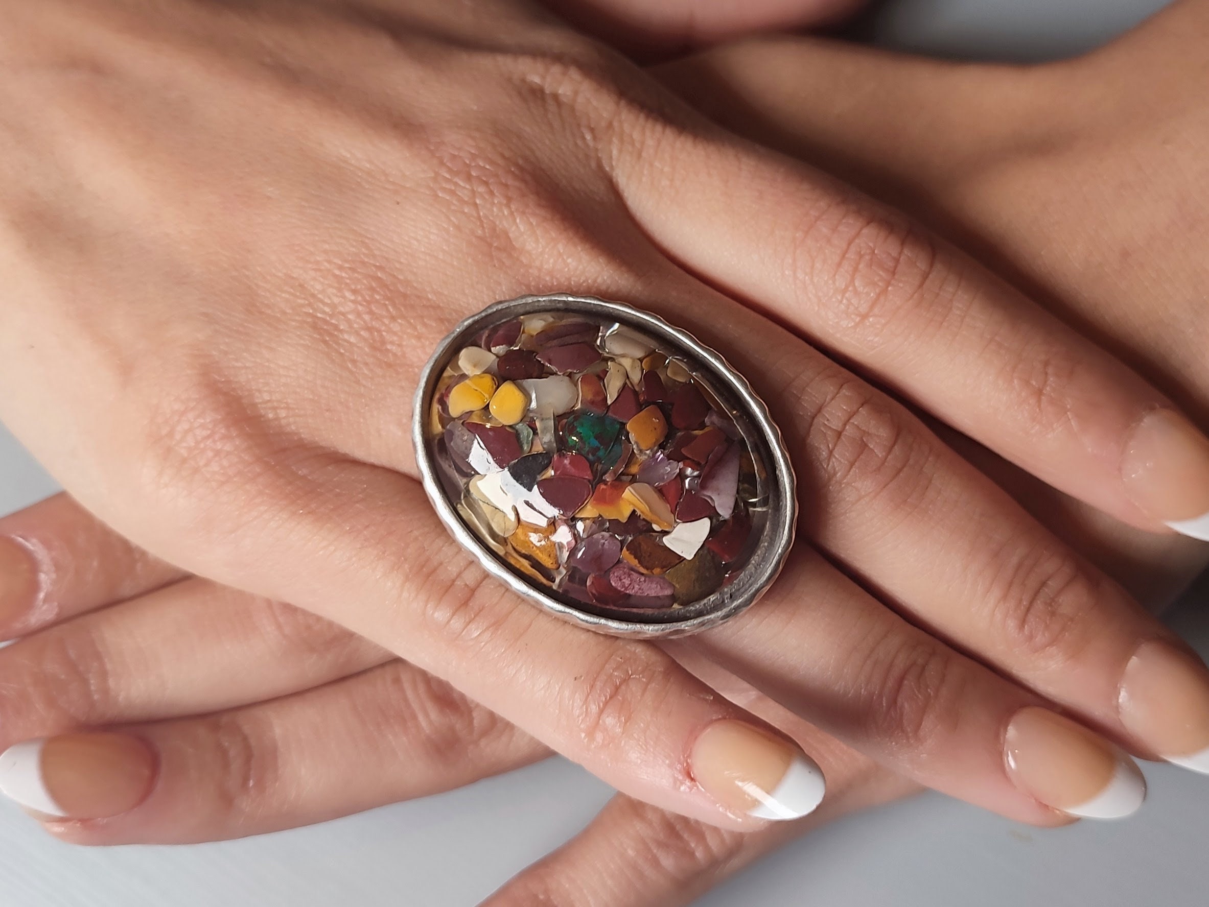 Mookaite Jasper Statement Ring: Antique Silver Adjustable Gemstone