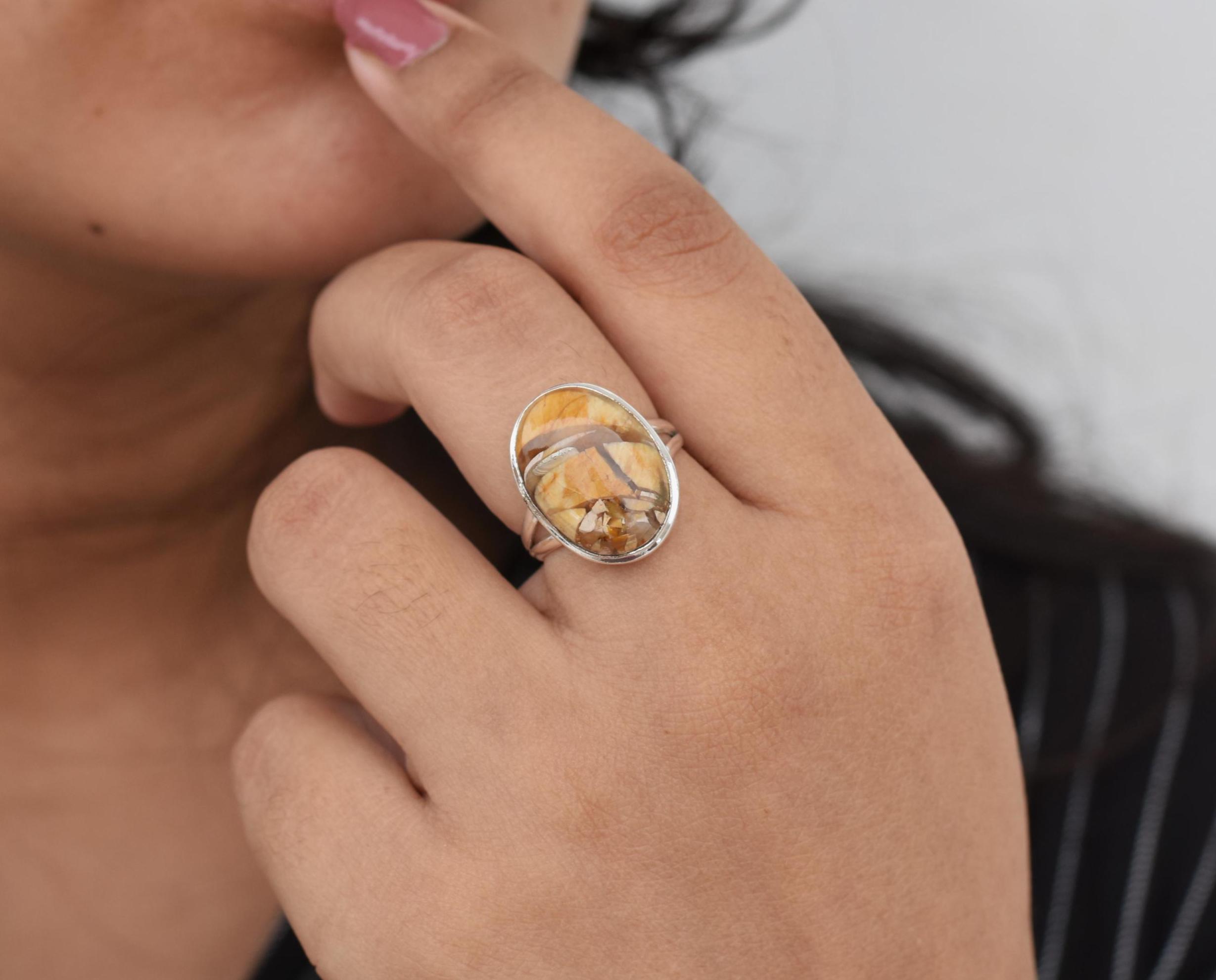 Mookaite Jasper Ring, Sterling Silver Ring, Jasper Jewelry, Boho Ring, Statement Ring, Gift Ring, Dainty Ring, Christmas Sale, Oval Ring