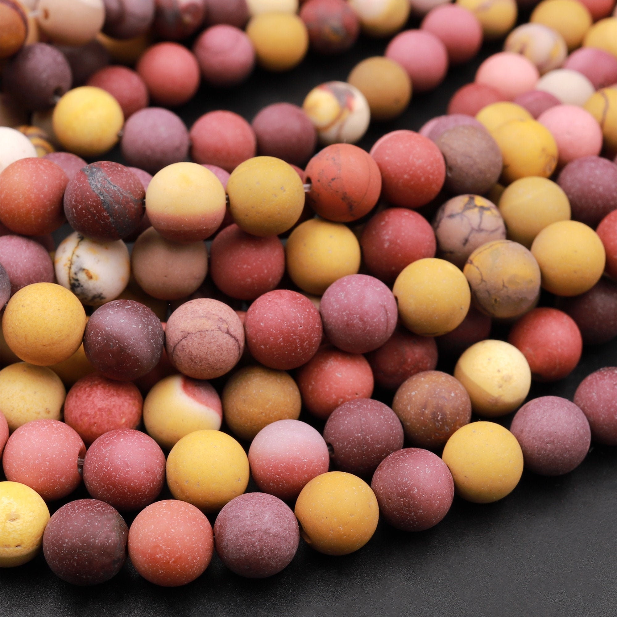 Matte Natural Australian Mookaite 4mm 6mm 8mm 10mm 12mm Round Beads Sunset Color Red Yellow Maroon Red Creamy Beige 15.5" Strand