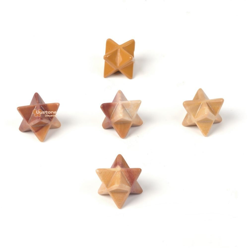 Carved Yellow Mookaite Jasper Gemstone Crystal Merkaba Star Energy Healing Sacred Geometry Chakra Stone