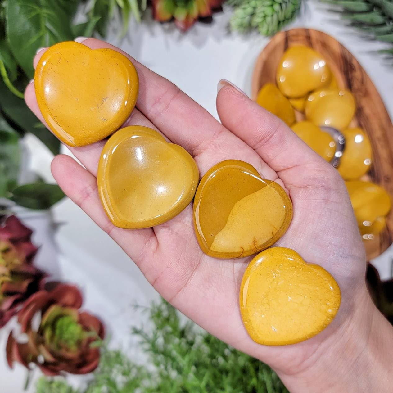 Mookaite Jasper Heart Calming Stone | 38mm | - No. 375 (yellow Pocket Worry Crystal, Solar Plexus)