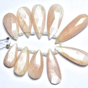 Big Moonstone Long Pear Beads - 5 Pcs - Natural Peach Moonstone Faceted Pear Briolettes-elongated Drop Briolettes,size Is 10x20-12x29mm #227 Big Moonstone Long Pear Beads - 5 Pcs - Natural Peach Moonstone Faceted Pear Briolettes-elongated Drop Briolettes,size Is 10x20-12x29mm #227