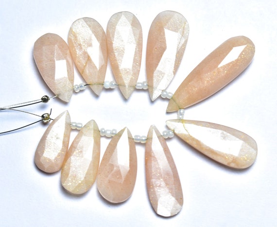 Big Moonstone Long Pear Beads - 5 Pcs - Natural Peach Moonstone Faceted Pear Briolettes-elongated Drop Briolettes,size Is 10x20-12x29mm #227