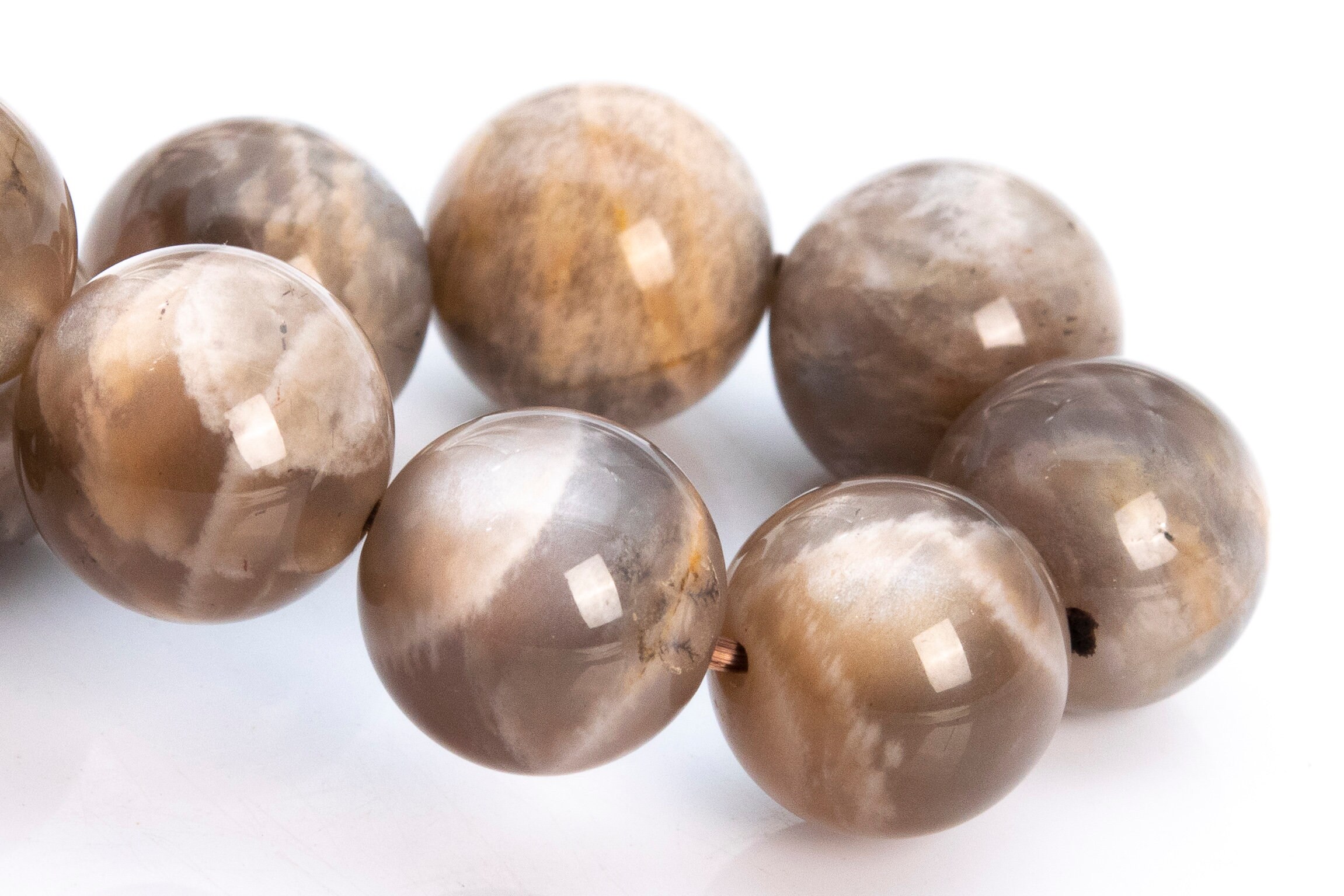 12mm Brown Moonstone Beads Bracelet Genuine Natural Round Gemstone 8" (116369h-1766) 12mm Brown Moonstone Beads Bracelet Genuine Natural Round Gemstone 8" (116369h-1766)