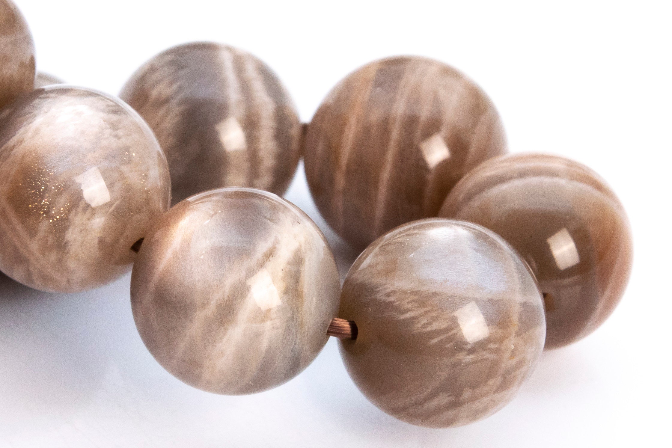 12mm Brown Moonstone Beads Bracelet Grade A Genuine Natural Round Gemstone 8" (116368h-1766)