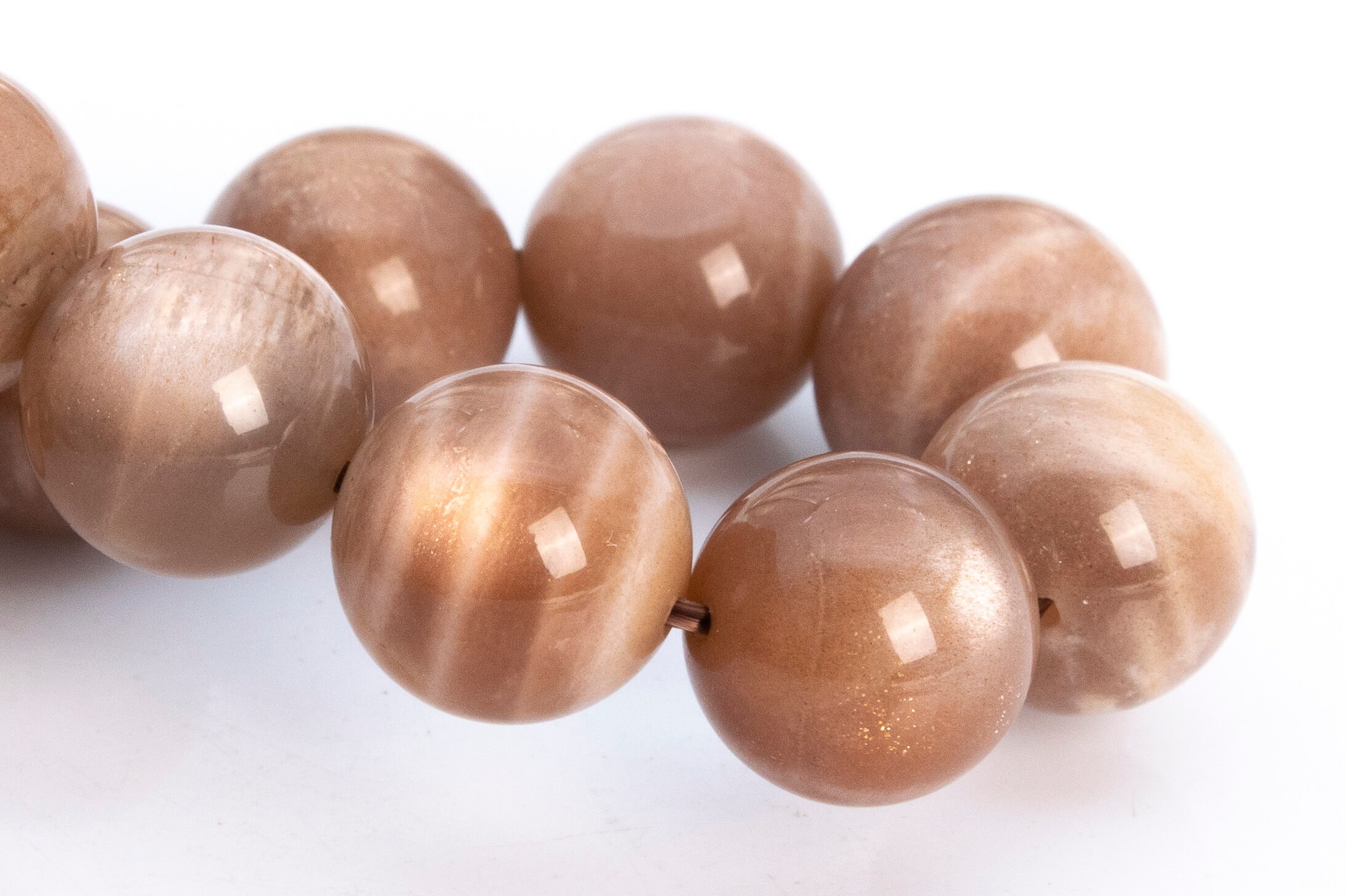 12mm Brown Orange Moonstone Beads Bracelet Grade A Genuine Natural Round Gemstone 7.5" (116363h-1766)