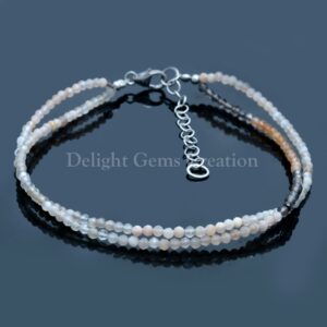 Moonstone Beaded Bracelet, 2.25mm Micro Faceted Round Beads, 8 Inch