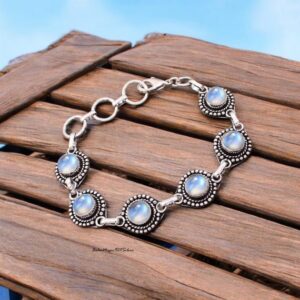 Blue Fire Moonstone Bracelet: Handmade Sterling Silver Gemstone Jewelry