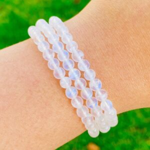 Blue Flash Moonstone Crystal Bracelet: Round Beaded Gemstone Jewelry
