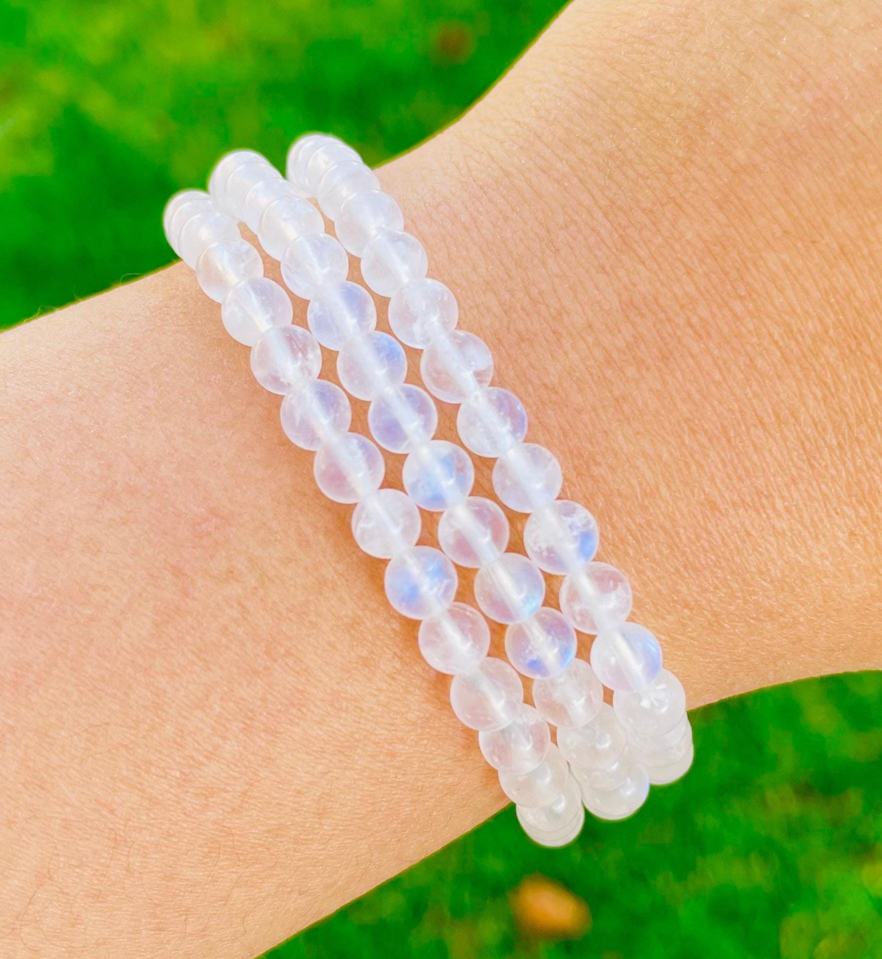 Blue Flash Moonstone Crystal Bracelet: Round Beaded Gemstone Jewelry Blue Flash Moonstone Crystal Bracelet: Round Beaded Gemstone Jewelry