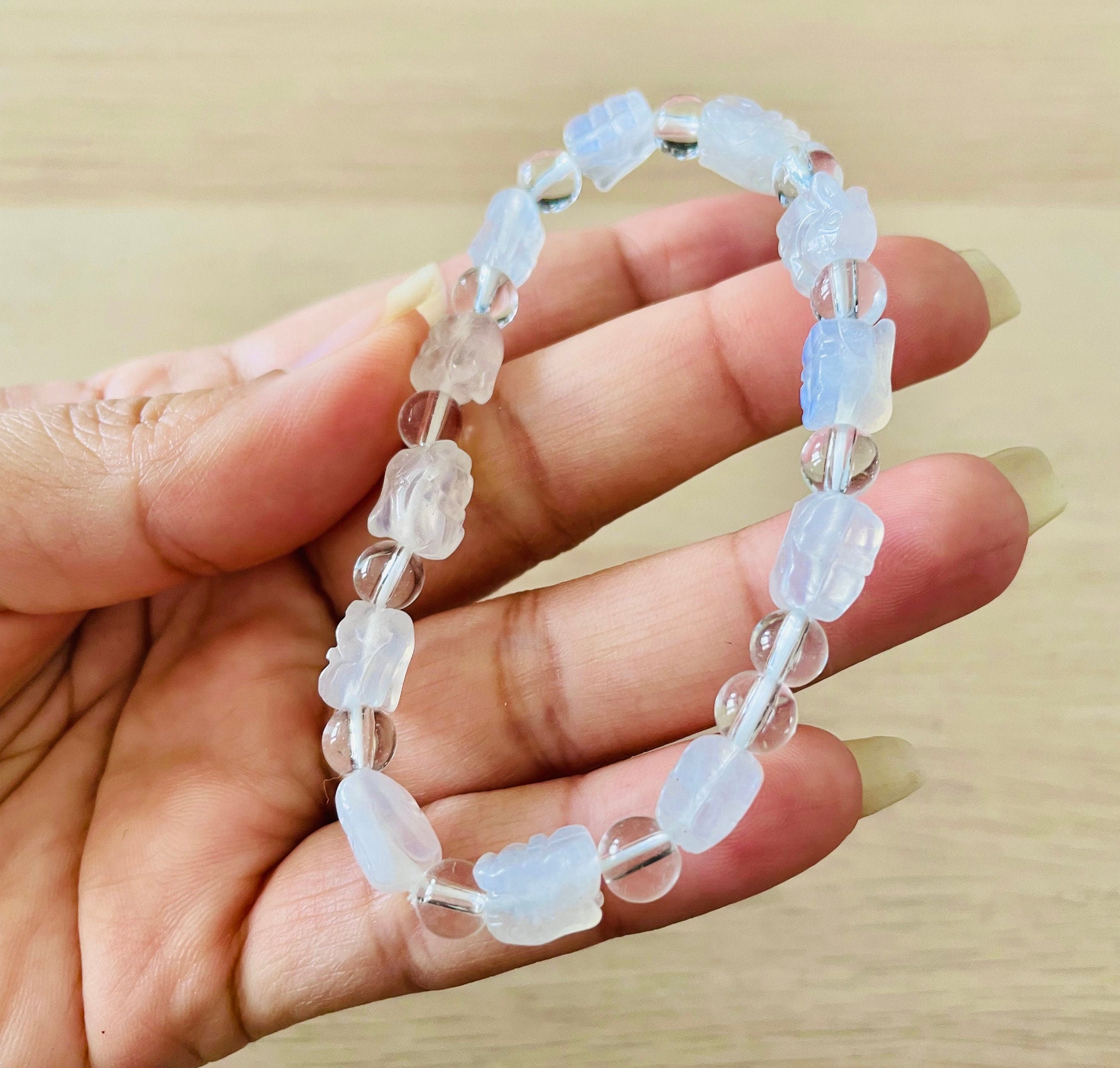 Bunny Moonstone Bracelet: Rabbit Crystal Beaded Jewelry