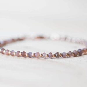 Chocolate Moonstone Bracelet With Rose Gold Fill Or Sterling Silver, Delicate Gemstone Beaded Bracelet, Peach Brown Coffee Moonstone Jewelry