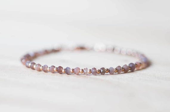 Chocolate Moonstone Bracelet With Rose Gold Fill Or Sterling Silver, Delicate Gemstone Beaded Bracelet, Peach Brown Coffee Moonstone Jewelry