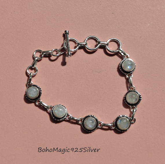 Handmade Moonstone Bracelet: 925 Sterling Silver Gemstone Jewelry