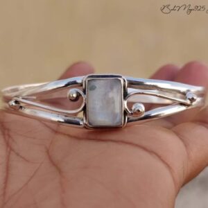 Handmade Moonstone Bangle: 925 Sterling Silver Cuff Bracelet