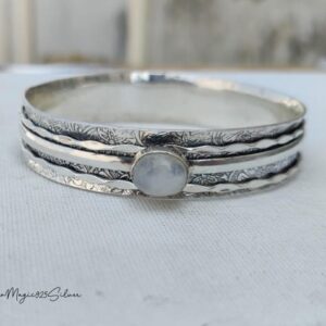 Handmade Moonstone Spinner Bangle: 925 Sterling Silver Bracelet