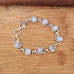 Handmade Sterling Silver Moonstone Bracelet - Adjustable Gemstone Jewelry