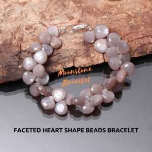 Magnificent Moonstone beaded bracelet-10mmx11mm Faceted heart AAA moonstone bracelet-Rare design bracelet-stone bracelet-Customize in length