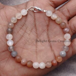 Multi Moonstone Beaded Bracelet, Faceted Round Gemstone Jewelry