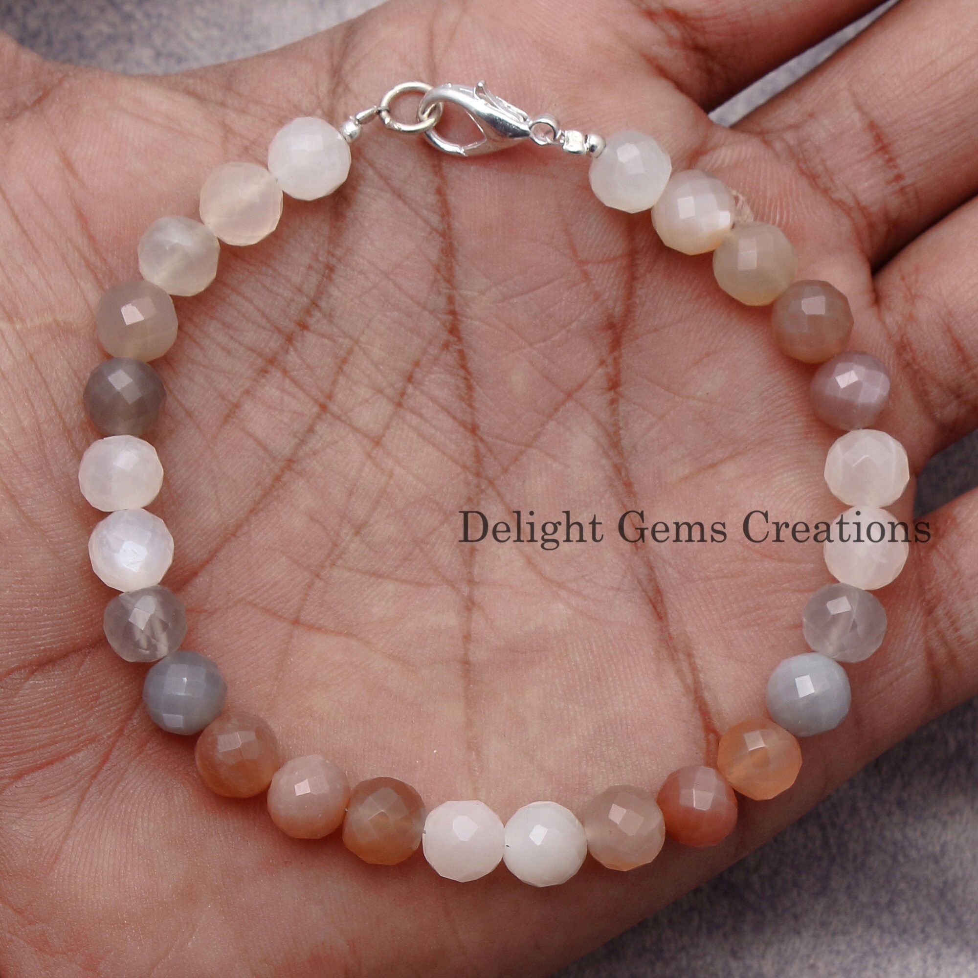 Multi Moonstone Beaded Bracelet, Faceted Round Gemstone Jewelry