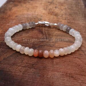 Multi Moonstone Rondelle Bead Bracelet, Gemstone Jewelry