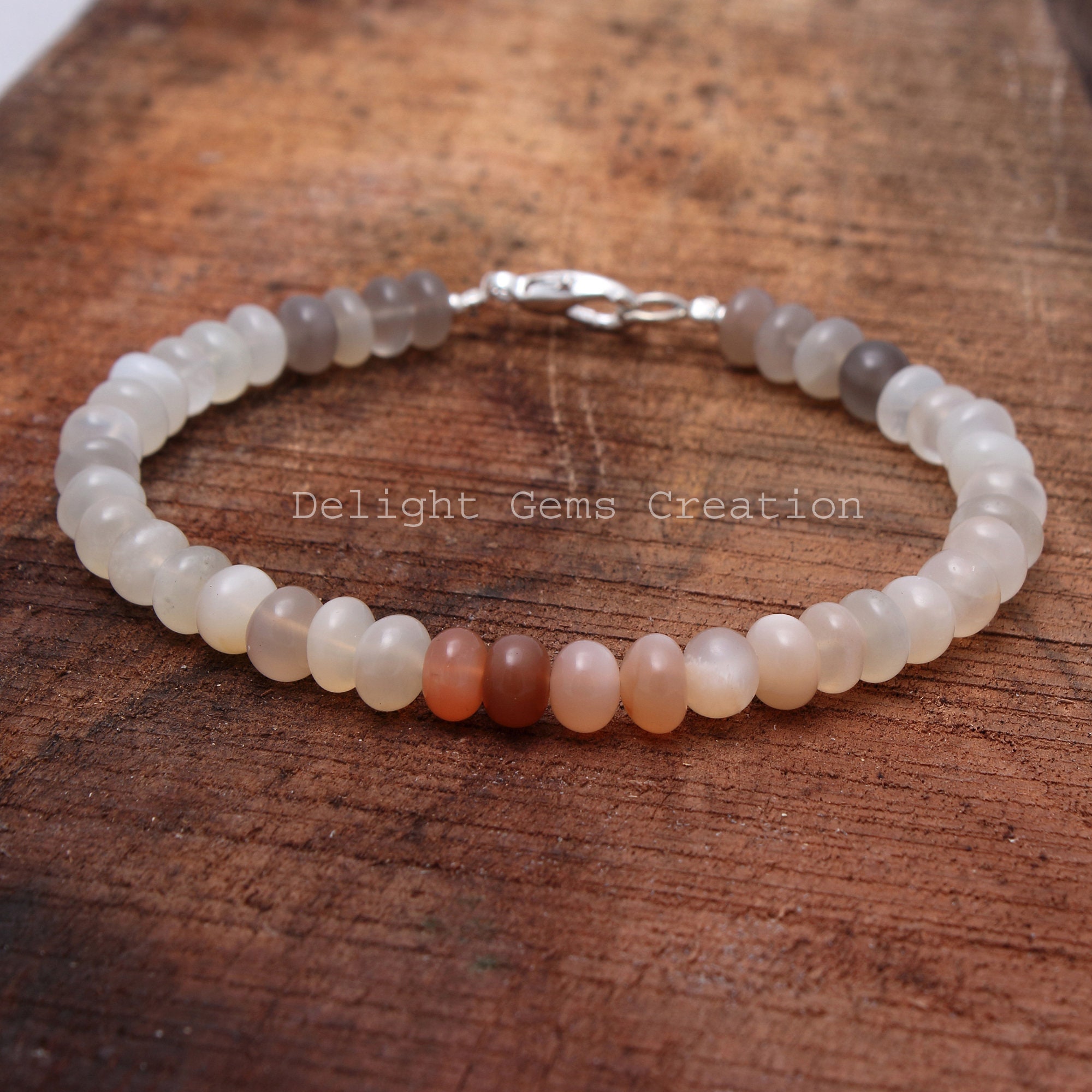 Multi Moonstone Rondelle Bead Bracelet, Gemstone Jewelry