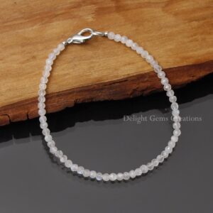 Moonstone Bracelet, Natural Moonstone 4mm Faceted Round Beads Bracelet, Moonstone Beaded Bracelet, Semi Precious Stone 8 Inch Bracelet