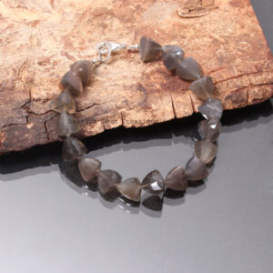 Natural Chocolate Moonstone Bracelet - Faceted Triangle Gemstone Beads - AAA Quality - 9x10mm Beaded Stretch Bracelet
