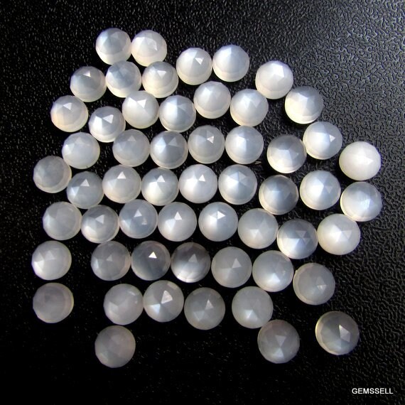 5 Aaa White Moonstone Rosecut Gemstones: Round Cabochons (6-12mm)