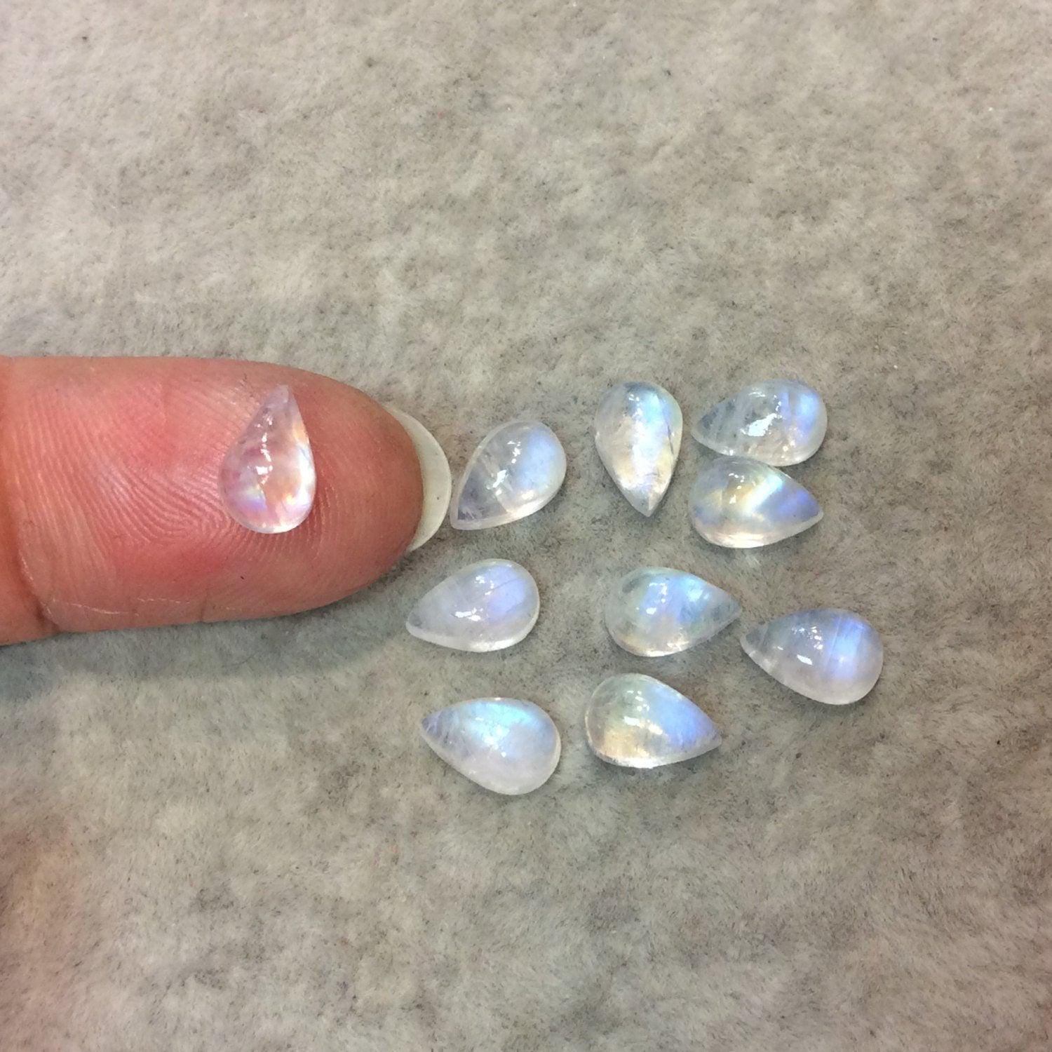 Aaa Moonstone Cabochons - Teardrop Lot Of Six, Iridescent Flash