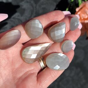 Grey Moonstone Faceted Cabochon, Choose Your Crystal Gemstone for Jewelry Making or Crystal Grids