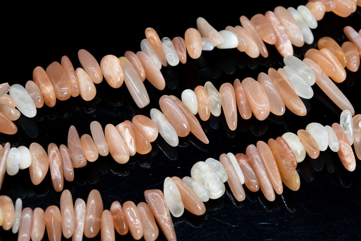 12-24x3-5mm Orange & White Moonstone Beads Stick Pebble Chip Grade Aaa Genuine Natural Loose Beads 15.5" / 7.5" Bulk Lot Options (111246)